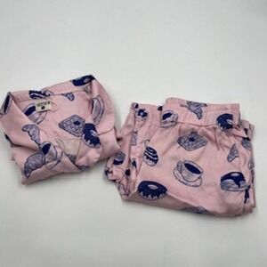 Neendi Pink Breakfast Print Pajama Set Size M Croissant Donut Waffle USA